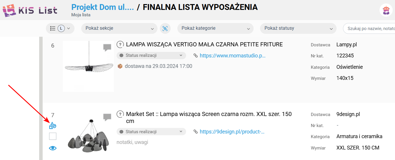 Oznaczanie produktu jako opcjonalny w KIS List