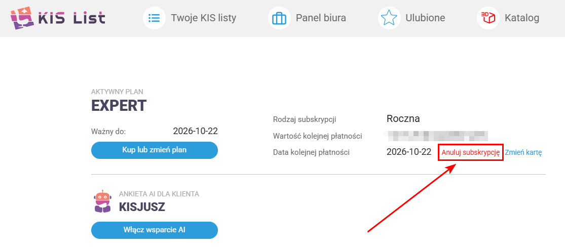 Anulowanie subskrypcji w KIS List 
