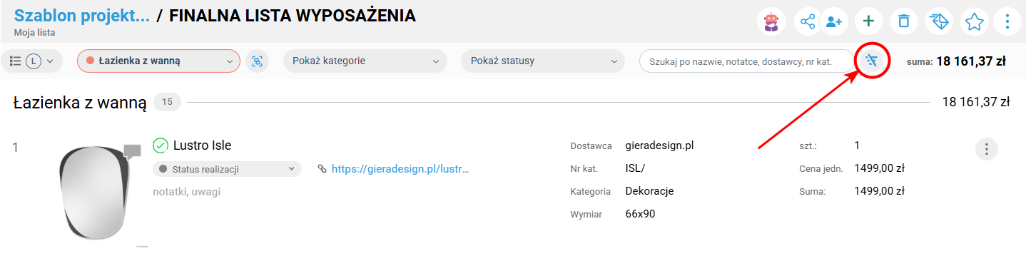 Wyłączanie filtrów na liście w KIS List
