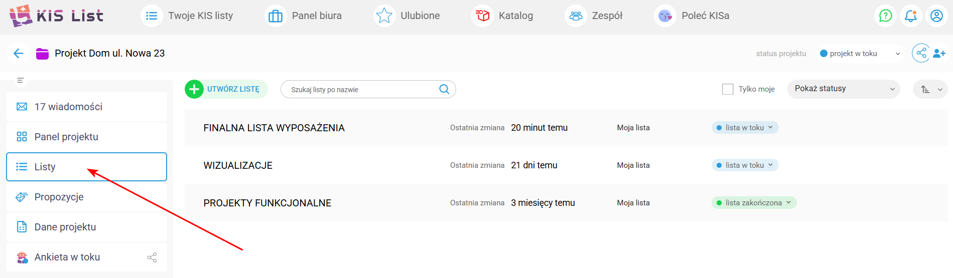 Projekt w KIS List
